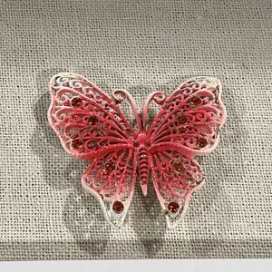 VTG Y2K Hot Ombre Pink Butterfly Brooch Pin Rhinestones Fairy Whimsical Party